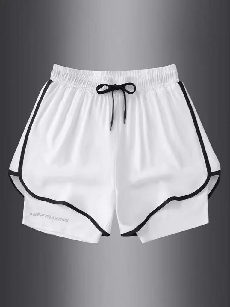 Men's Summer Sports Shorts with Back Pockets, Trendy Cross-Border Design, Fake Two-Piece Look.