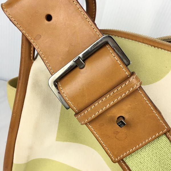 Bally Canvas and Leather Shoulder Bag Beige Lime Green Women(USED)