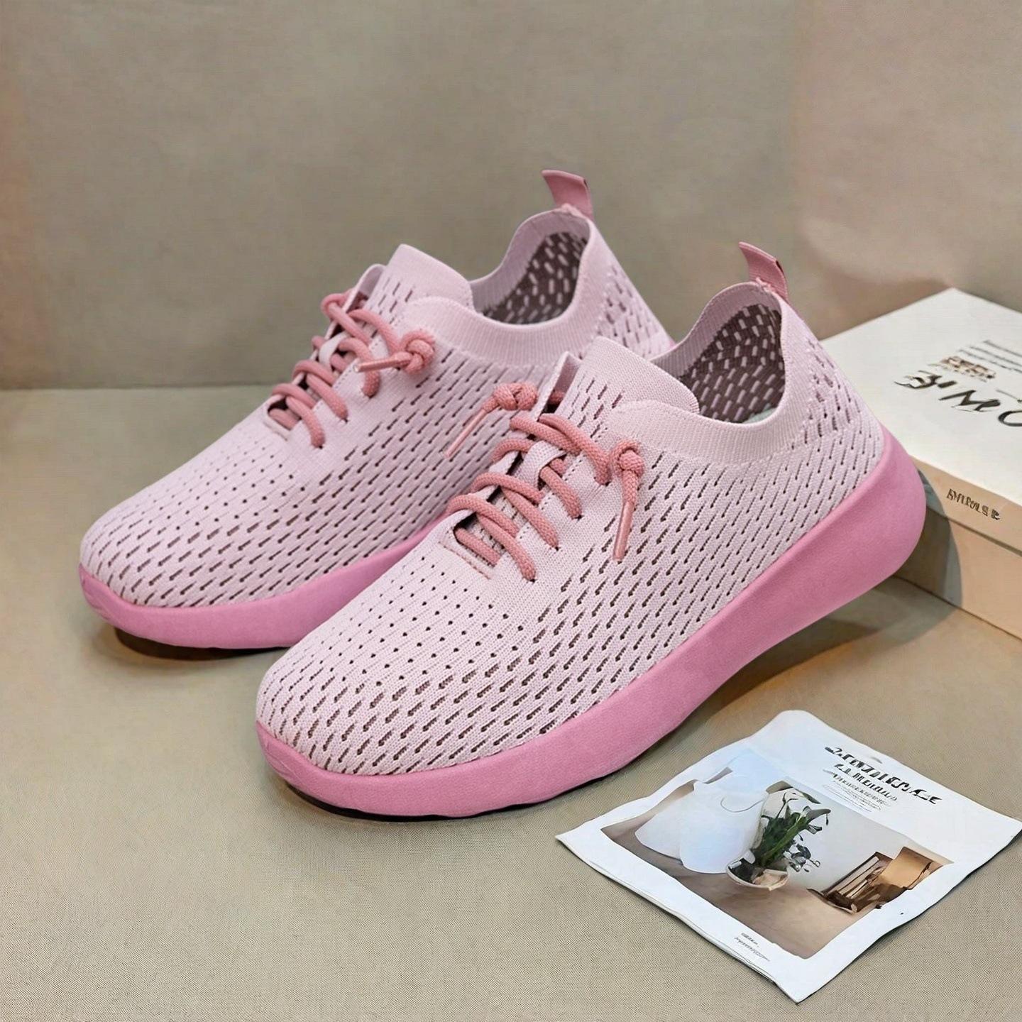 

2025 весна новые продукты женские дышащие дезодорирующие спортивные туфли на мягкой подошве с круглым носком, закрывающие стопу, повседневные туфли для мамы 36 розовый