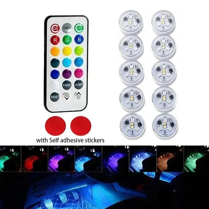 LED Car Interior Ambient Light Decoration Wireless Adhesive Bicycle Tail Light Auto Roof Atmosphere Lamp Diamond Diving Light