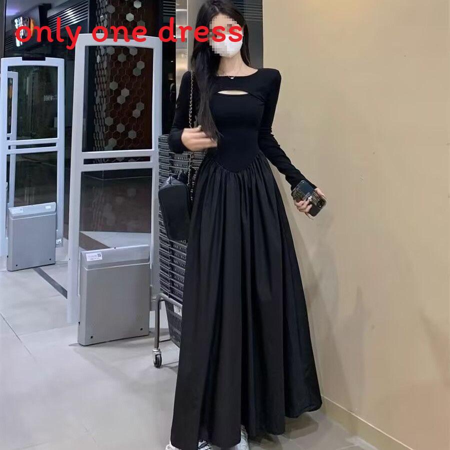 French Style Knit Spliced Long Dress With Hood For Elegant Autumn Women