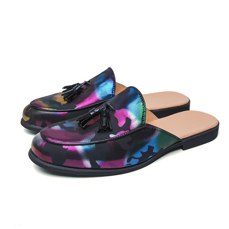 

Mens Summer Colorful Leather Mules Slip On Loafers Comfortable Breathable Half Shoes Casual Outdoor Beach Slippers Plus Size 48 38 чёрный