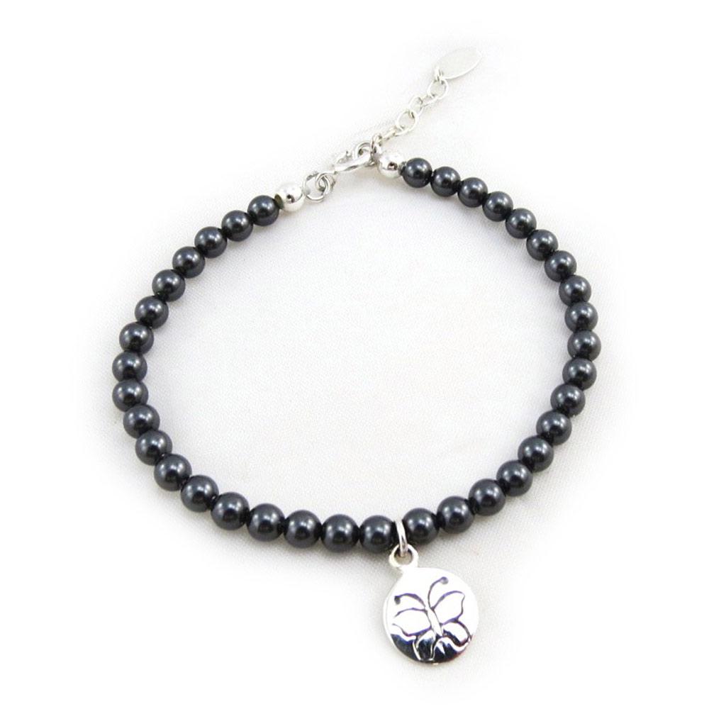 Les Trésors De Lily [J3884] - Bracelet Argent 'Mineralia' hématite papillon
