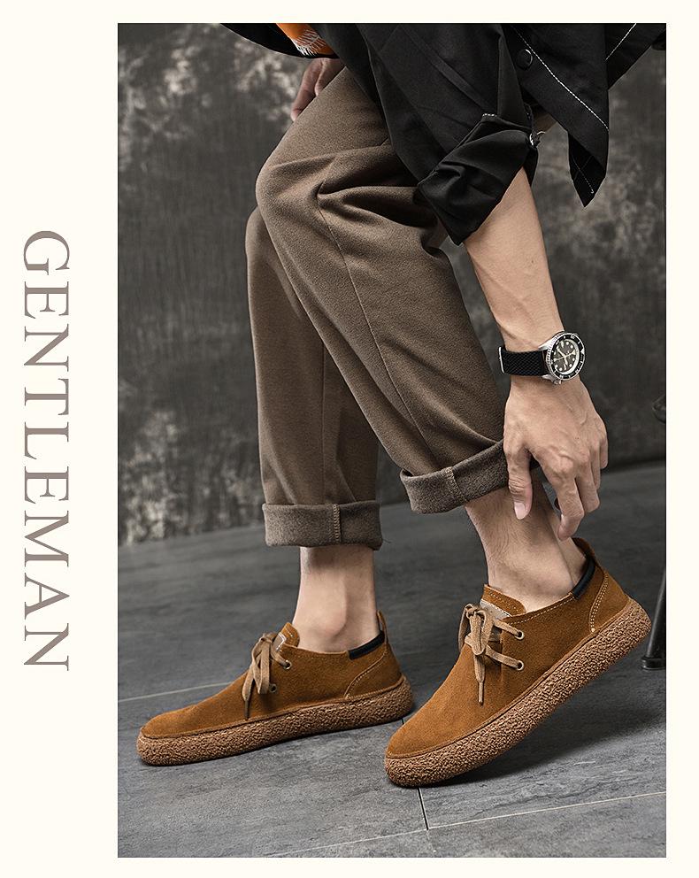 Men's European Suede Lace-Up Casual Shoes with Thick Rubber Soles - New Trendy Style