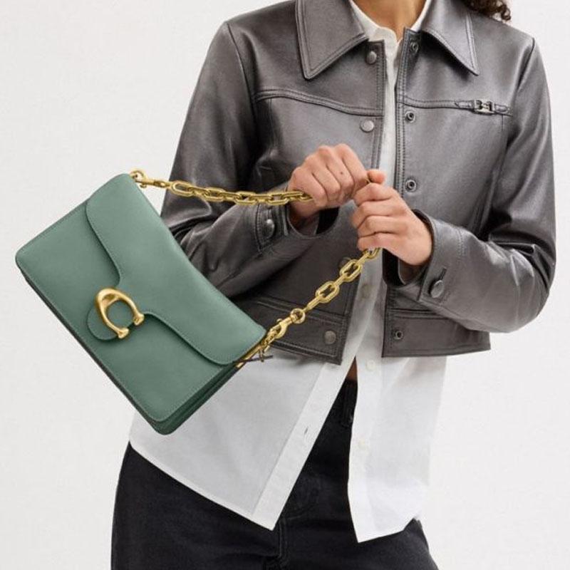 Coach Tygrysiasta Chain 26 Metalowe Logo Torba na Ramię z Łańcuszkiem Damska Torba na Ramię Szaro-Zielona CY919-B4SG