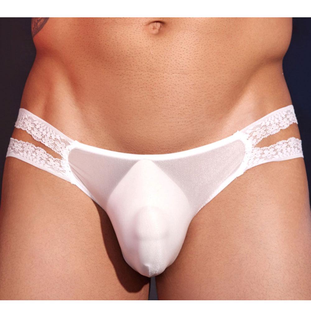 Sexy Lace Men's Panties Slip Bulge Pouch Sheath Briefs Fashion Hollow Out Man Lingerie Gay Wear Sheer Transparent Underpants