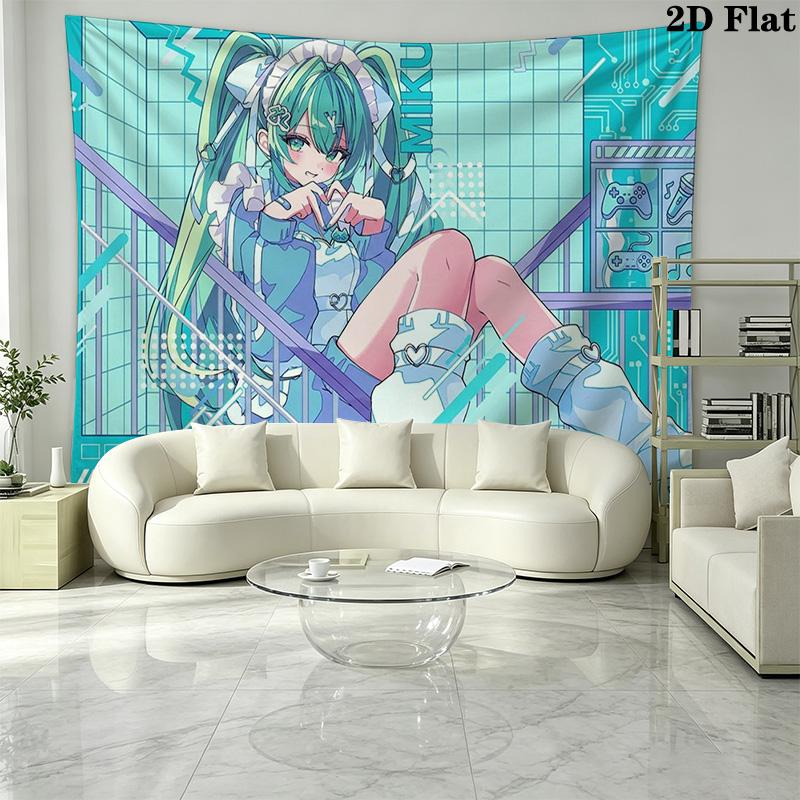 Anime Miku Wall Tapestry Aesthetic Wall Hanging Printed Fabric Blanket Decorative Tapestries for Bedroom Living Room Home Decor