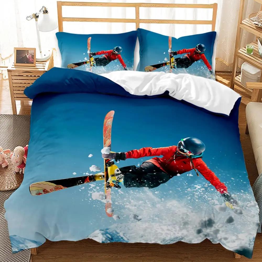 Winter-Bettbezug Skifahrer Skifahren Abfahrt In Hohen Bergen Extremer Wintersport Hobby Aktivität Thema Zimmer Dekorativ Damen Herren