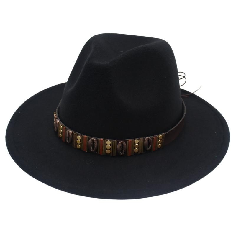 Ethnic Jazz Hat Metal Shell Belt Accessories Top Hat Dress Concave Gentleman Hat