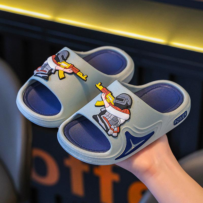 

Детские тапочки, лето 2025 г. для мальчиков, новые домашние нескользящие, с мягкой подошвой, бесшумные шлепанцы 30-31 серый