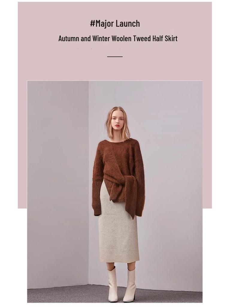 Women's High-Waisted Wool Midi Skirt - Retro A-Line for Autumn/Winter