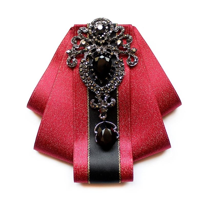 

Mens Women Silk Ribbon Bowtie Brooch Pin Wedding Crystal Rhinestones Vintage Bowknot Clip Shirt Collar Pretied Necktie