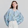 Chuyu Women's 2025 Spring Fresh Linen Blend Print Loose Blouse