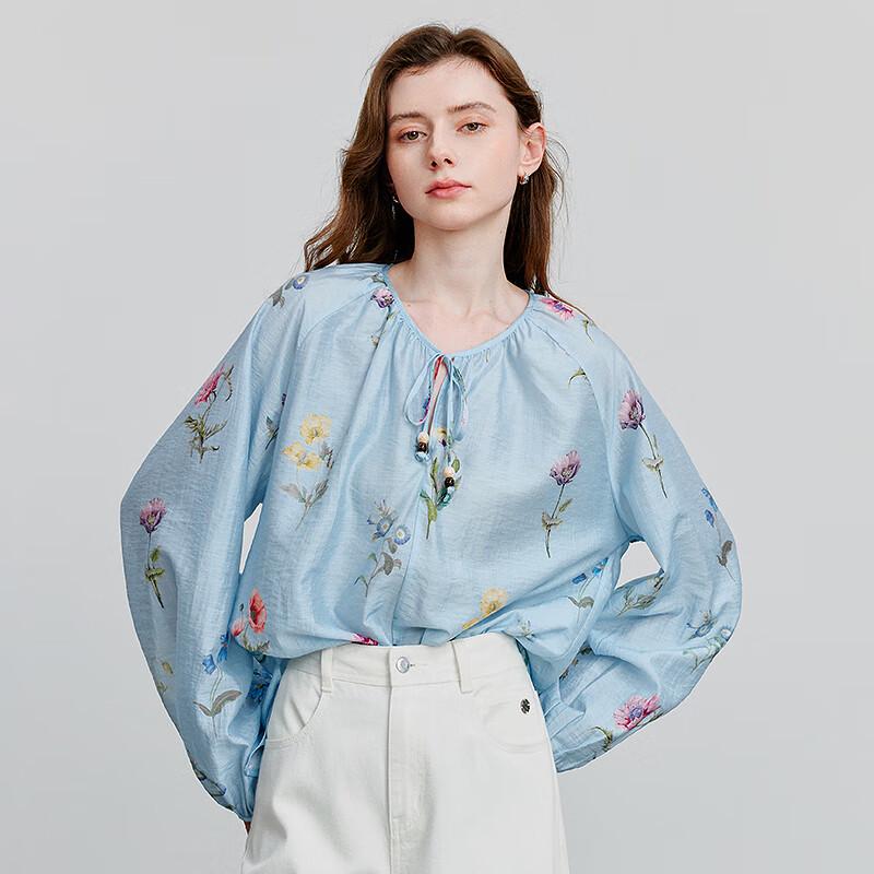 Chuyu Women's 2025 Spring Fresh Linen Blend Print Loose Blouse