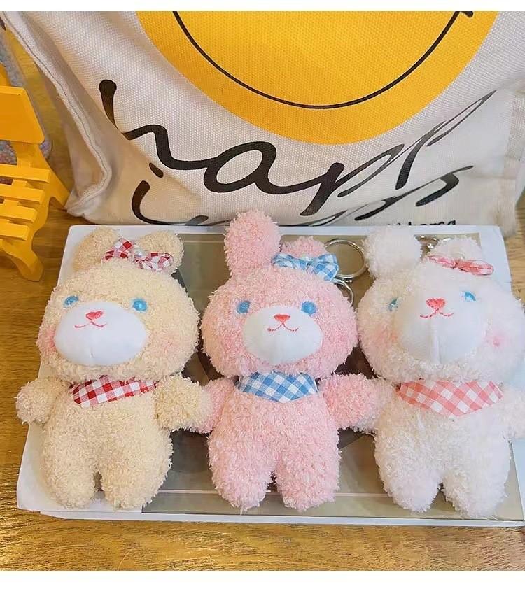 Rabbit Teddy Keychain Cute Cartoon Plush Toy Girls Kid Backpack Hanging Ornament