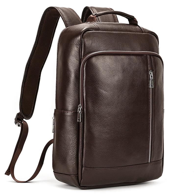 Retro Men's Crazy Horse Leather Backpack Laptop Backpack Leather Daypack Large Capacity Male Travel Backpack With USB Cable