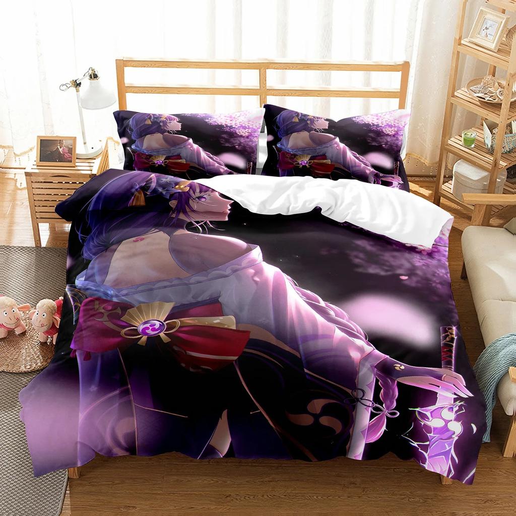 Genshin Impact Raiden Shogun Pillowcase Bedding Bag Cartoon Set Anime Customize Bedding Decoration Cute Quilt Cover S