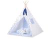 Tenda teepee infantil + tapete + almofadas + pingentes de penas - Estrelas pretas/azul