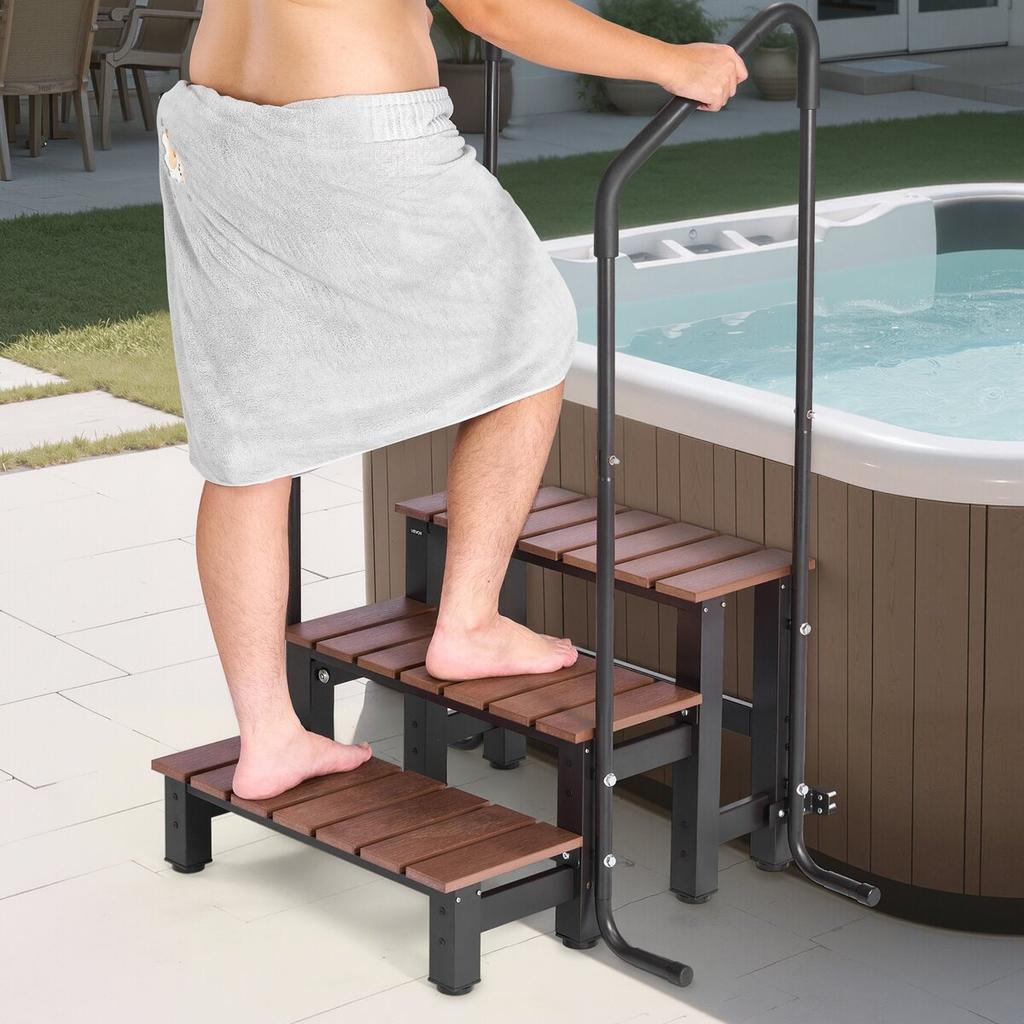 Hot Tub Step with Handrail, 3-Step Spa Outdoor Stairs, Heavy Duty 640.1 mm Wide Above-Ground/Inflatable Pool Ladder with 249.5 kg Weight Capacity,