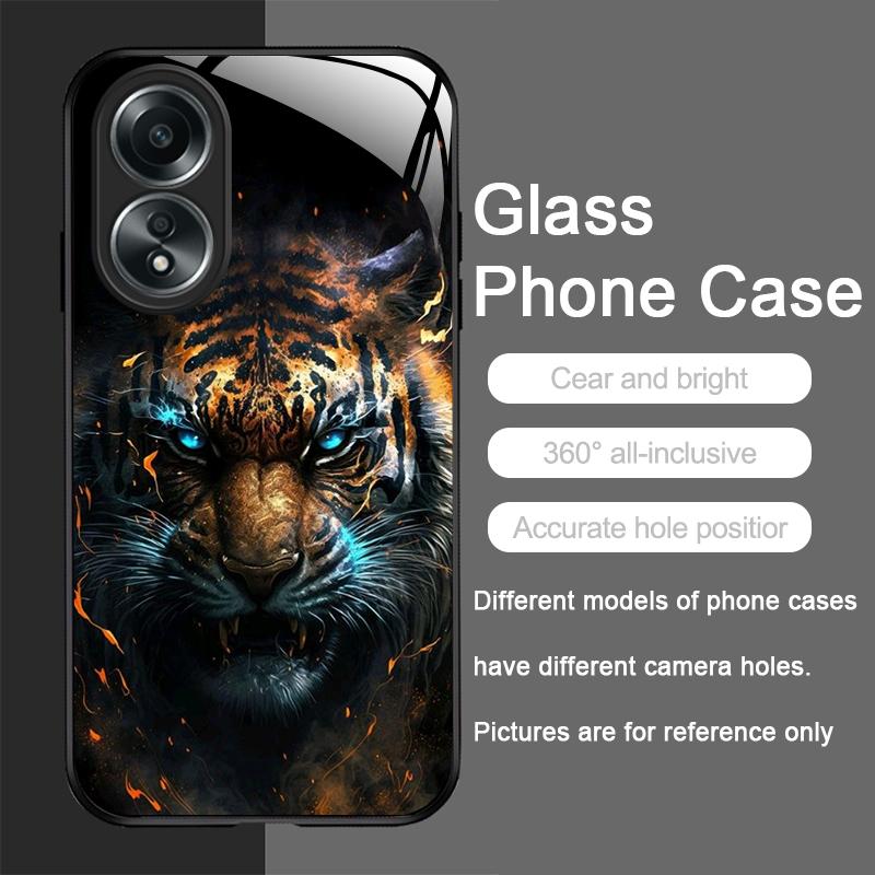 Golden Black Tiger Stripe Flame Print Tempered Glass Phone Case for OPPO Realme 13 Pro Plus 12 11 10 9i C55 X7 GT Neo 2 3T Cover