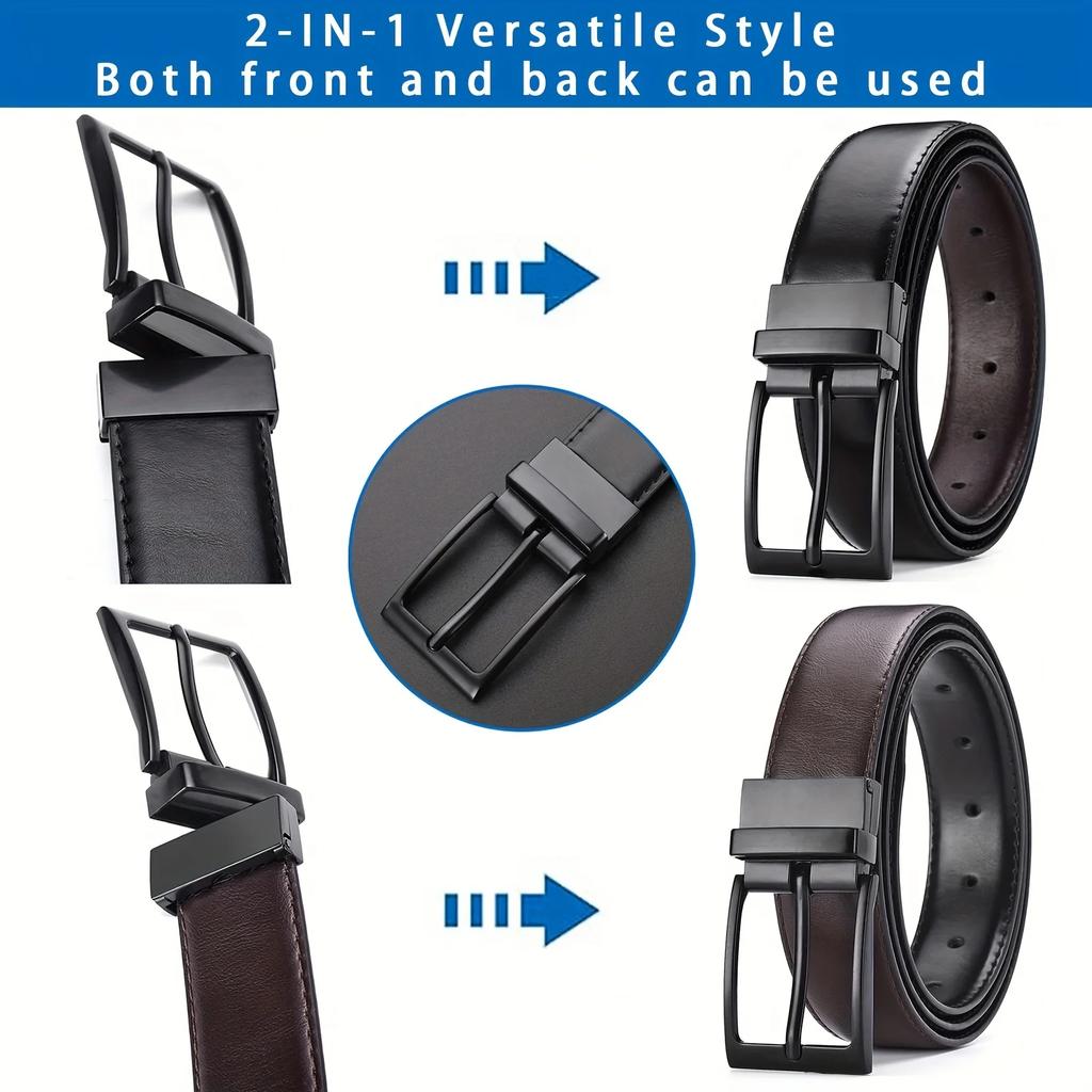 1pc Men's Belt Rotating Alloy Buckle Belt Trend High End Authentic Belt Casual Business Plus Size Jeans Belt Wearable Both Sides