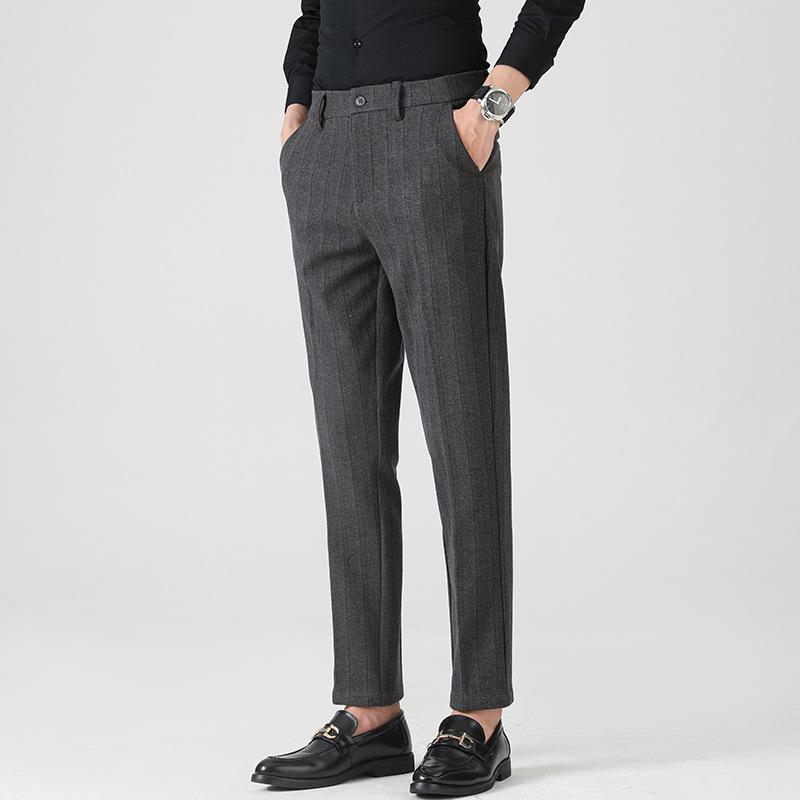 Winter woolen thick men's casual pants youth elastic casual pants light business men's trousers