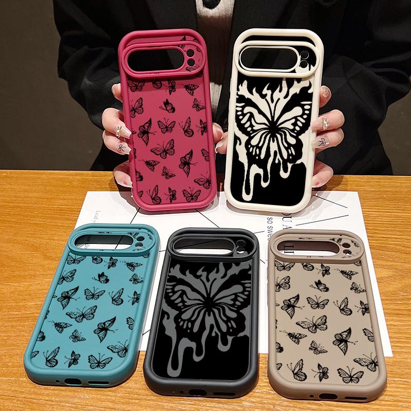 Flame Butterfly Print TPU Shockproof Case For Google Pixel 9 Pro XL 8 Pro 8A Soft Lens Protection Matte Phone Cover