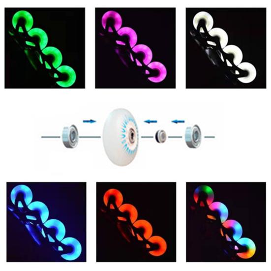 2Pcs 80/76/72mm In-line Speed Skate Skating LED Light Flashing Roller Wheels