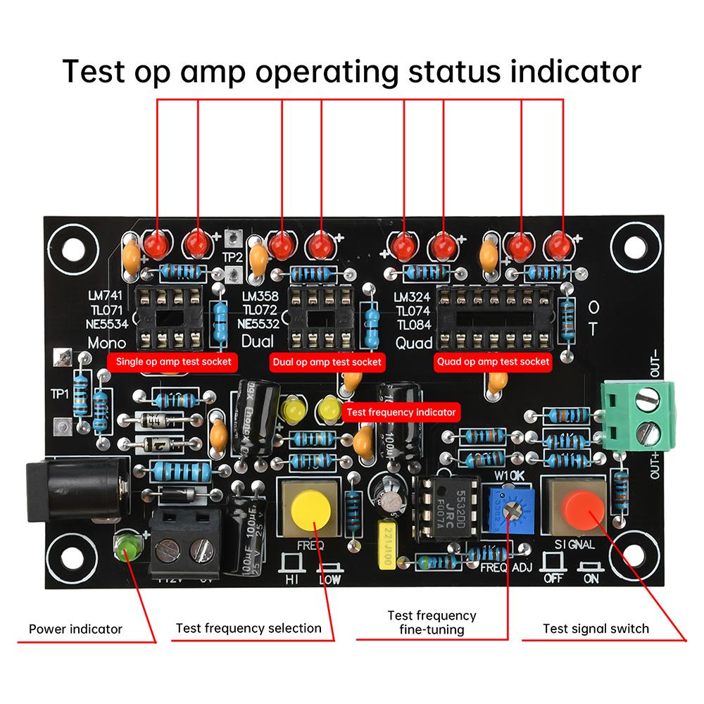 DC 12V T2 Operational Amplifier OP AMP Tester With LED Indicator Light For Mono Dual Quad High Speed Low Speed Differentiation