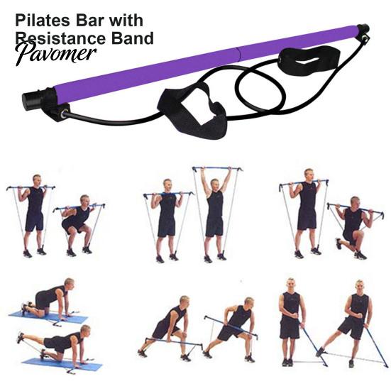 Pilates Bar with Foot Pedals Resistance Band Strength Training Fat Burning Body Shaping Back Slimming Multifunctional Exercise Home Gym Workout