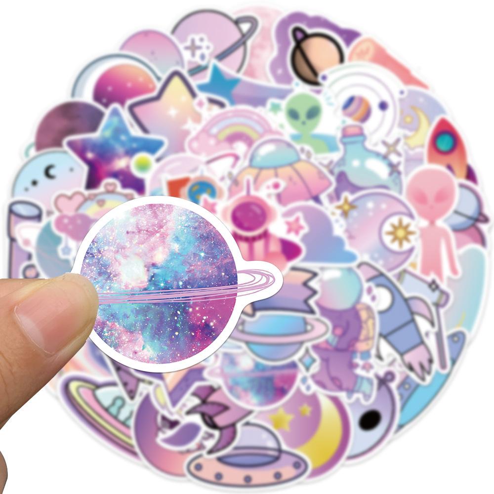 50 Cartoon Gradient Planet Graffiti Stickers Suitcase Pen Guitar Notebook Waterproof Explosive Astronaut Stickers
