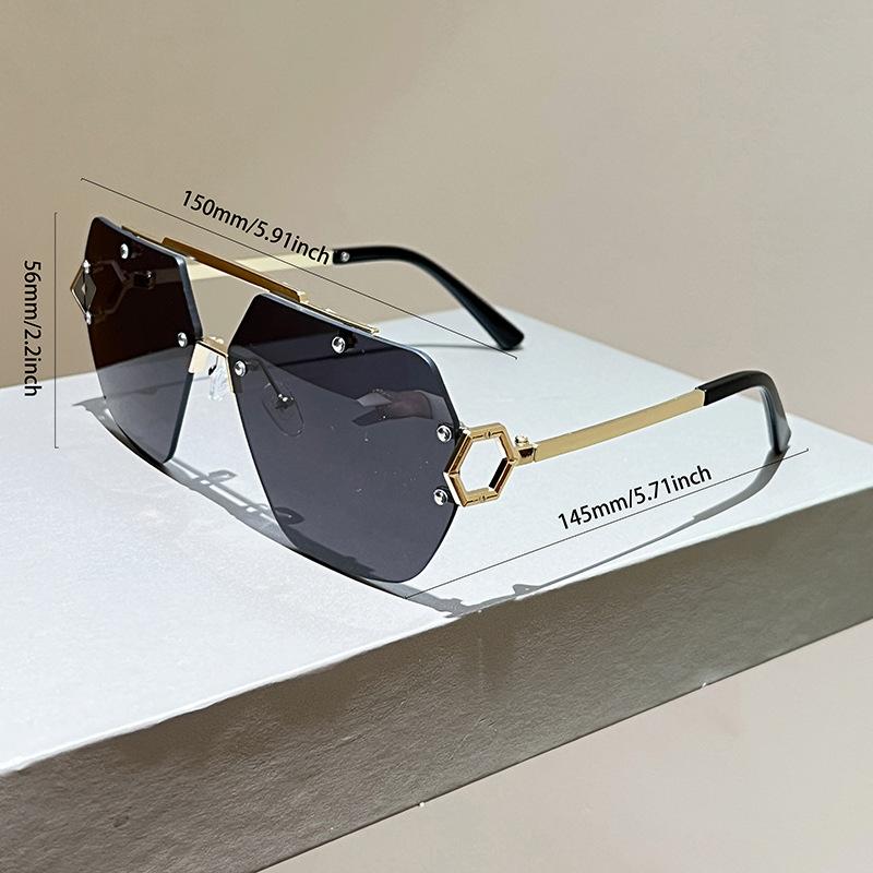 Vintage Rimless Sunglasses Men Metal Double Bridge Sun Glasses Luxury Square Shades Women Trendy UV400 Driving Eyewear
