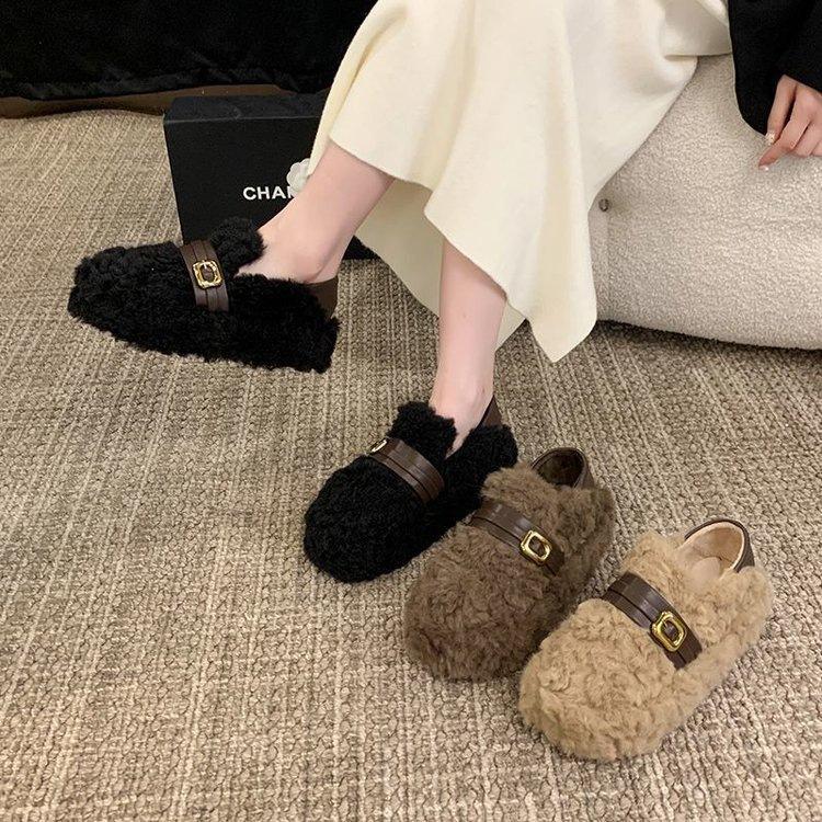 Wear gentle cotton shoes outside, new autumn and winter velvet warm beanie shoes, fluffy shoes
