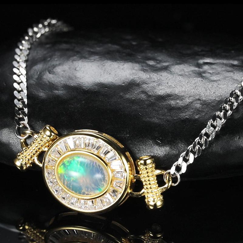 Light Luxury Bracelet Natural Opal Bracelet S925 Sterling Silver Inlaid Gemstone Hand Jewelry Popular Versatile Bracelet