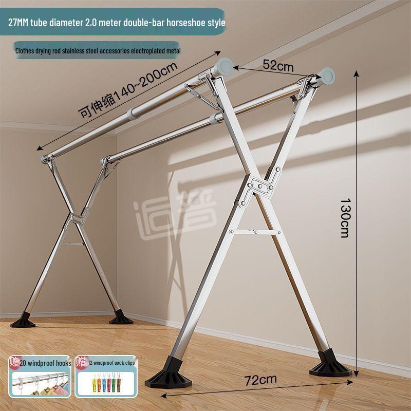 Bold Stainless Steel Telescopic Clothes Drying Rack: Floor-Standing, Foldable for Indoor/Outdoor Use, Vertical Hanging & Drying Rod