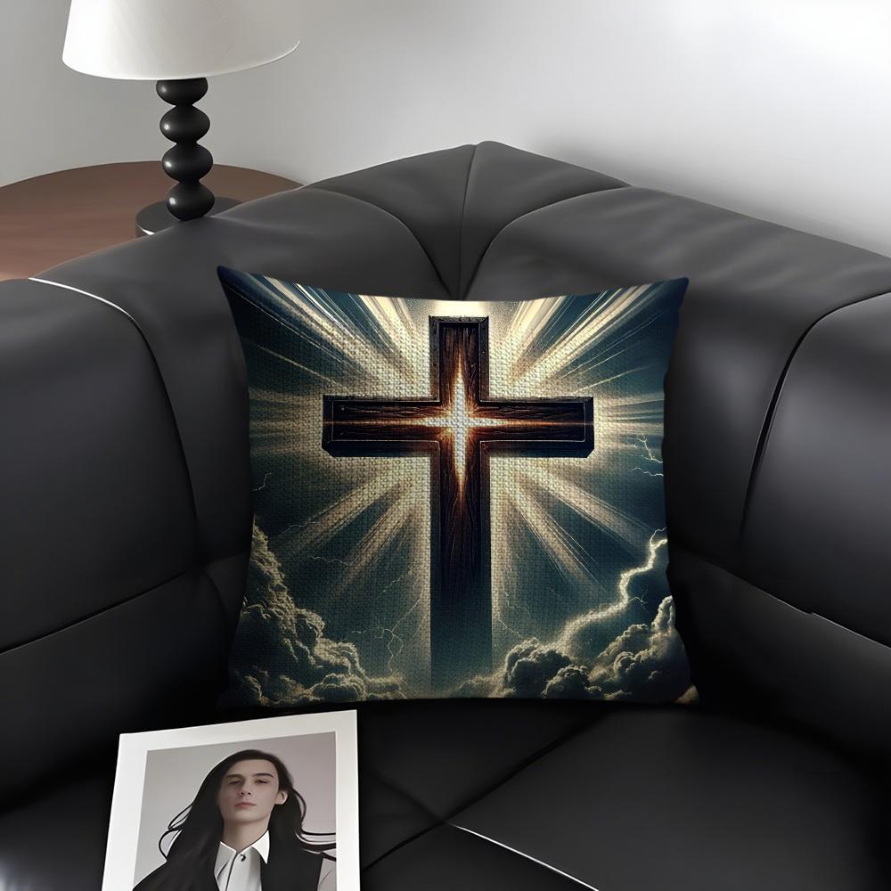 Cross Hot Cushion Cover Natural Linen Organic Fabric DoubleSided Printing Sofa Home Decor Gift Pillow Case