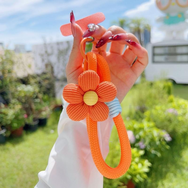 Modisches dehnbares Nylon-Handy-Lanyard mit floralem Akzent T-förmigem Clip Universell für Smartphones Schlüsselanhänger