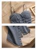 Spicy Girl Irregular Denim Bandeau Top – Sexy, Slimming Summer Style for Women