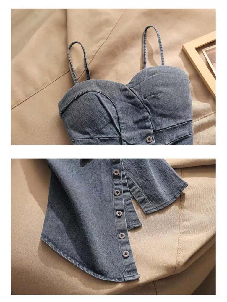 Spicy Girl Irregular Denim Bandeau Top – Sexy, Slimming Summer Style for Women