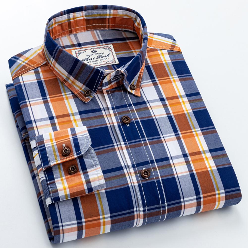 Herren Langarm Colorblock Kariertes Muster Hemden, 100% Baumwolle Regular Fit Business Casual Karomuster Button-down Hemd
