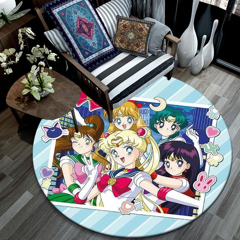 Sailor Moon,Round Area Rug,Carpet Rug for Living Room Bedroom Sofa Playroom Decor,Non-slip Floor Mat