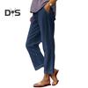 Spodnie damskie Średni stan Elastyczna talia Spodnie rekreacyjne Jednokolorowe proste szerokie nogawki Spodnie casualowe z kieszeniami