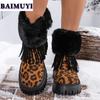 Leopard Fur Fringe Platform Women Shoes Mid Heels Snow Ankle Boots 2025 Trend Designer Warm Chelsea Boots New Pumps Mujer Botas