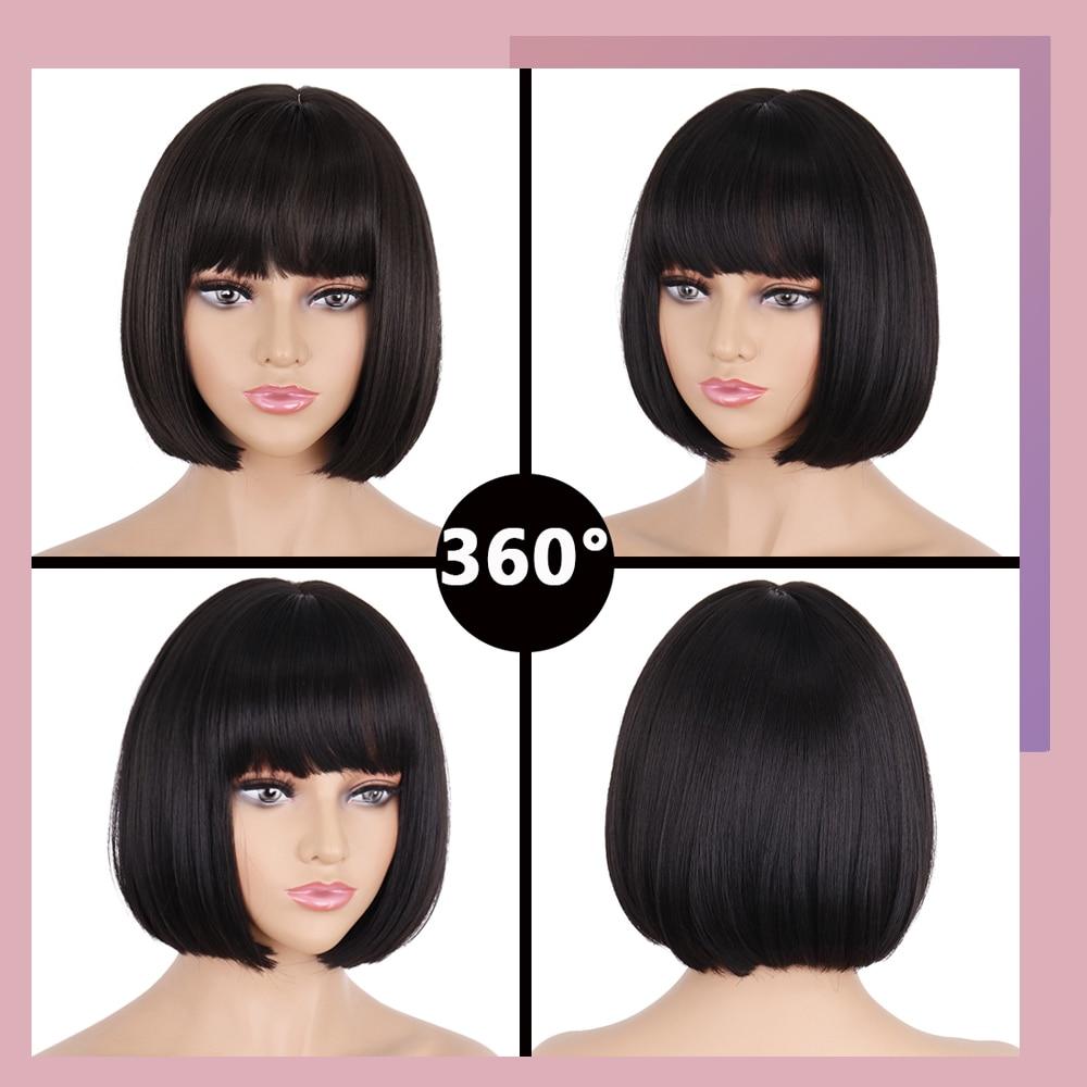 MERISIHAIR Short Straight Bob Synthetic Wigs with Bangs for Black Women Heat Resistant Wig for Cosplay Party Daily Hair