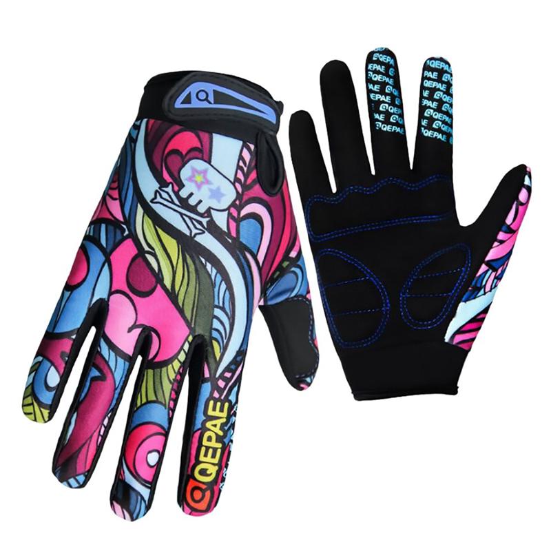 Qepae Full Finger Cycling Gloves Men Women Mtb Bicycle Hall Finger Sport Gloves Anti-Slip Shockproof Gel Lycra Padded Palm