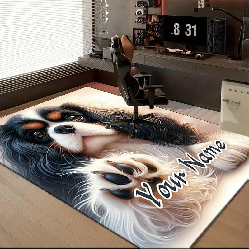 1PC Custom Name Cavalier Charles Spaniel Portrait Theme Floor Mat Ideal for Living Room, Game Rooms, Office, Bedroom, Floor Mat Playful Design