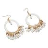 Women Beaded Tassel Earrings Stylish Alloy Long Hoop Beaded Dangle Earrings for Daily Wear Long Beaded Tassel Earrings