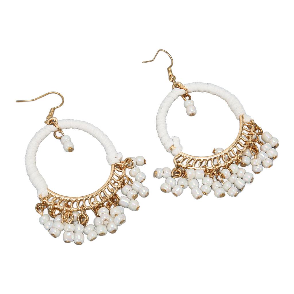 Women Beaded Tassel Earrings Stylish Alloy Long Hoop Beaded Dangle Earrings for Daily Wear Long Beaded Tassel Earrings