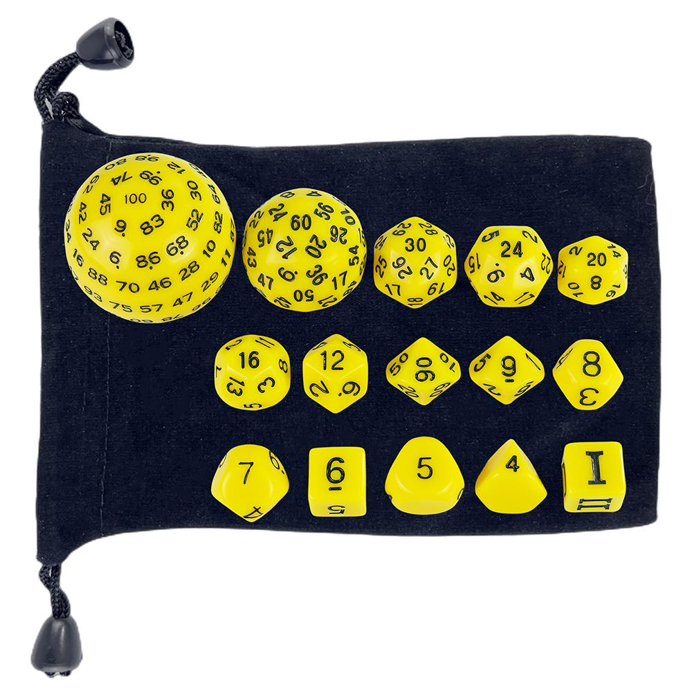 15pcs Opaque Polyhedral Dice Set D3-D100 for Tabletop Role Playing Games DNDGame TRPG Game Dice with Storage Bag