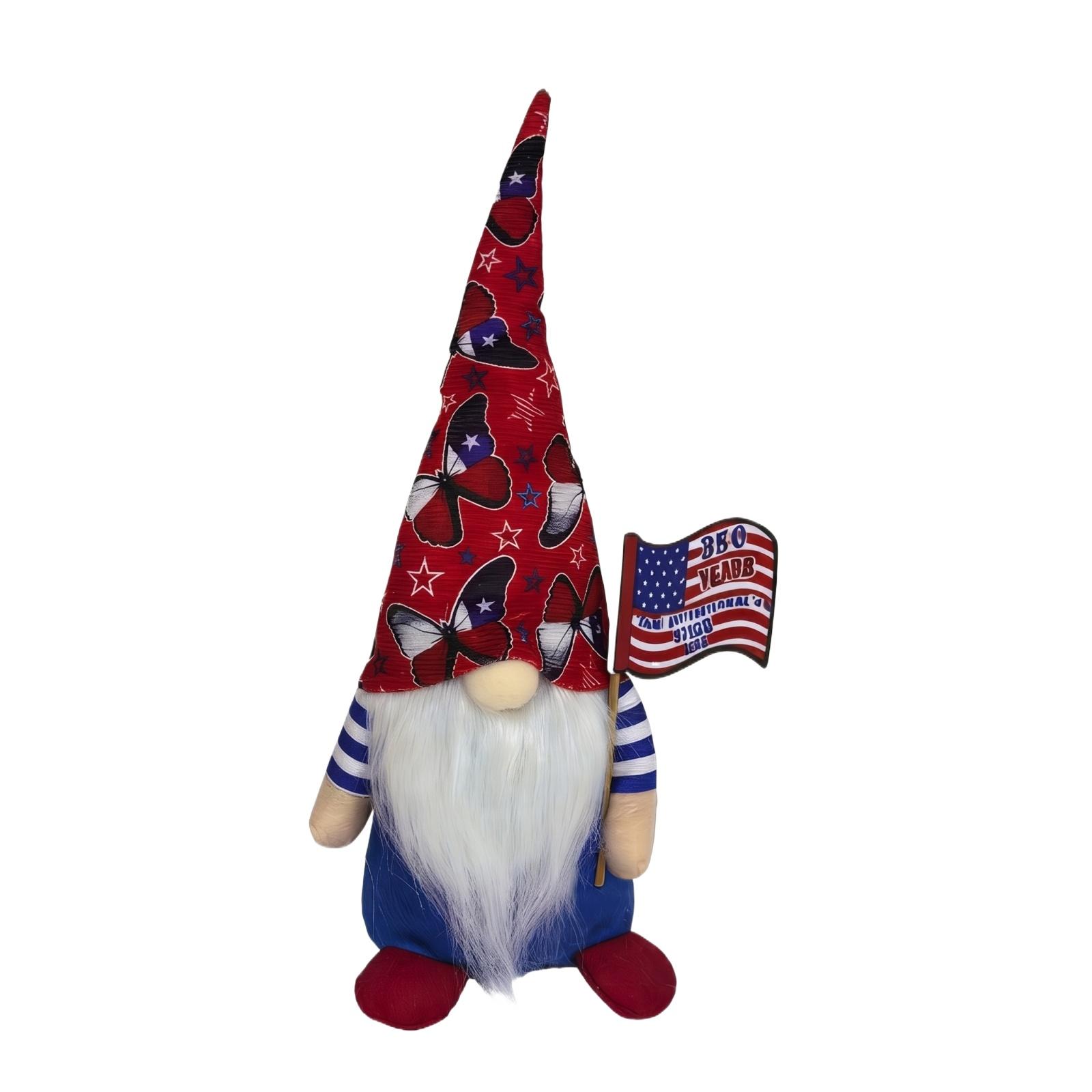 

Decorative Gnome Plush Doll with Butterfly Print Tall Hat and 250 Years Sign for Home Tabletop Display Ornament One Size